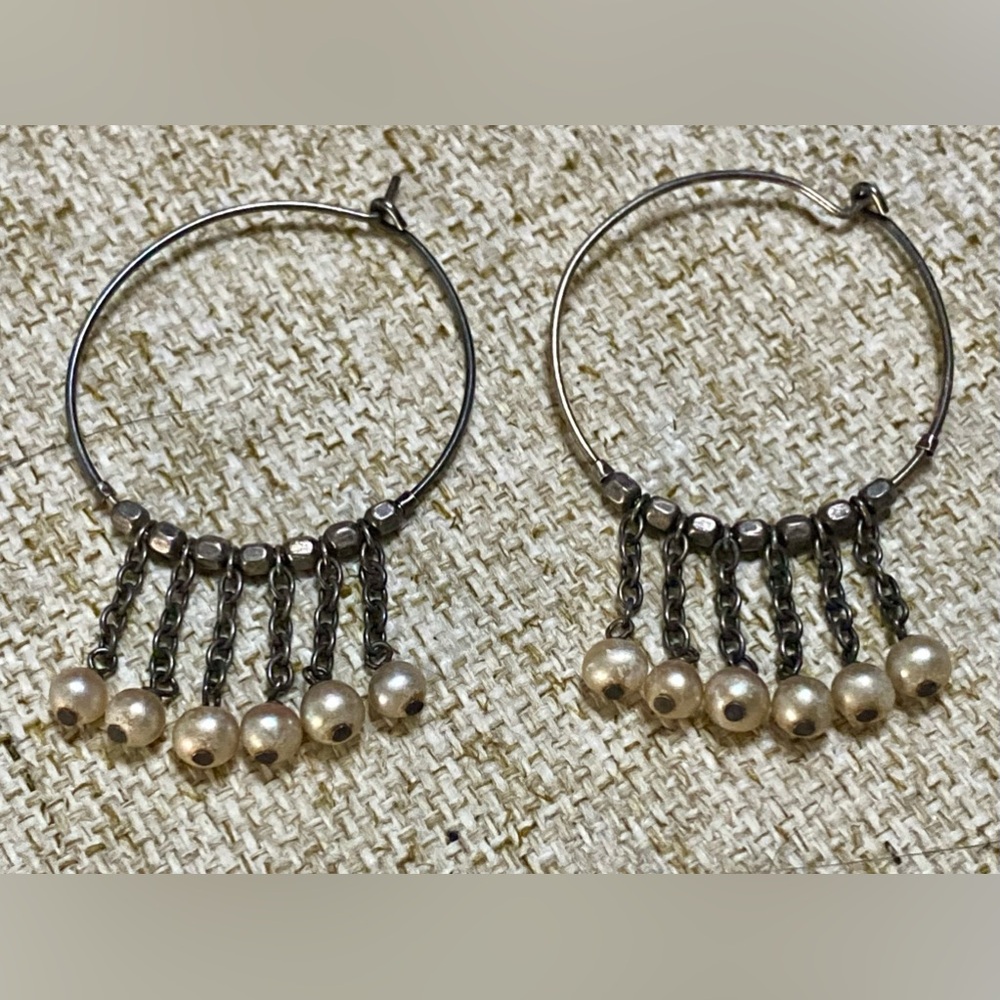 Vintage Silver and Cream Pearl Fringe Earrings